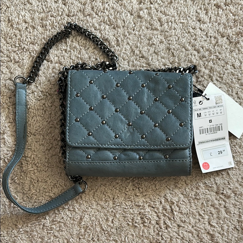 Zara Quilted Chain Strap Bag - Blue